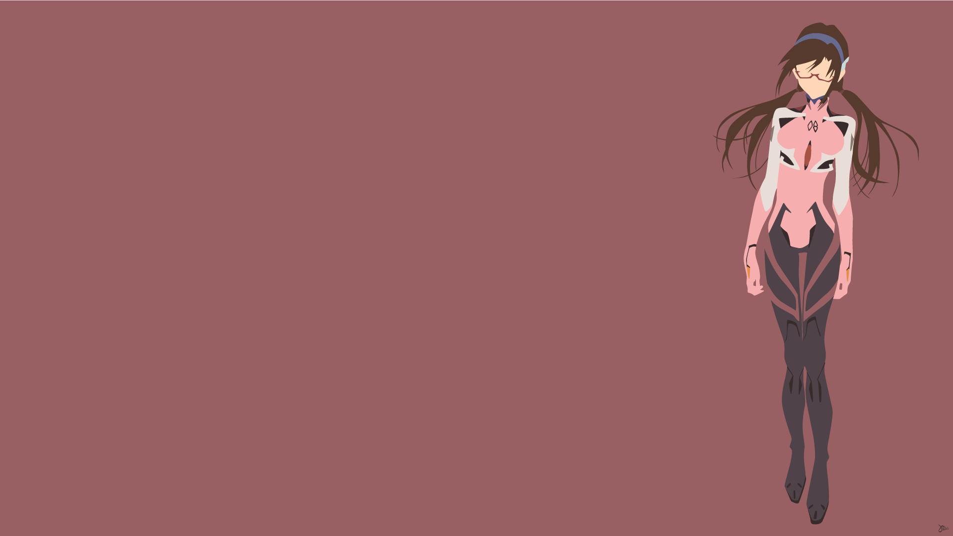 HD PC desktop wallpaper featuring Mari Makinami Illustrious from the anime Evangelion: 2.0 You Can (Not) Advance on a muted mauve background.