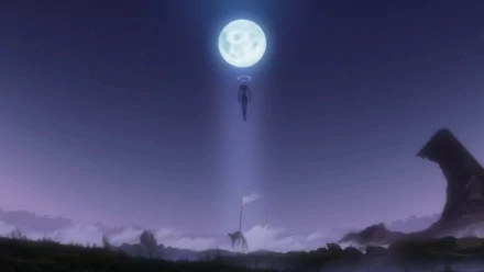 Evangelion Mark-06 and Unit-01 soar beneath a luminous moon in this HD wallpaper from Neon Genesis Evangelion: 2.0 You Can (Not) Advance, capturing a dramatic anime scene.