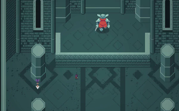 HD wallpaper featuring a scene from Titan Souls with a character facing a boss inside a dimly lit temple.