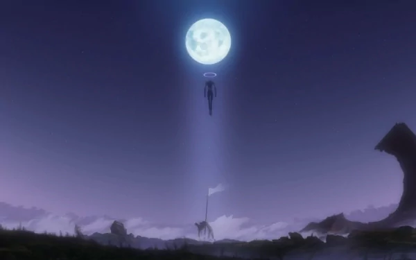 Evangelion Mark-06 and Unit-01 soar beneath a luminous moon in this HD wallpaper from Neon Genesis Evangelion: 2.0 You Can (Not) Advance, capturing a dramatic anime scene.