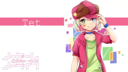 HD PC desktop wallpaper featuring Tet from the anime No Game No Life with vibrant colors and a modern, playful design.