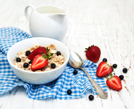 napkin blueberry strawberry still life muesli food breakfast HD Desktop Wallpaper | Background Image