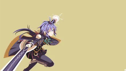 HD wallpaper featuring Riel Rayford from Akashic Records of Bastard Magic Instructor, dressed in pantyhose, boots, and skirt, wielding a sword against a plain background.