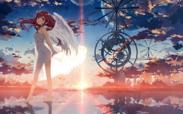 Anime Original Wings White Dress HD Wallpaper | Background Image