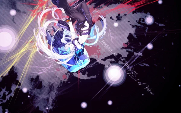 An HD wallpaper featuring White Rock Shooter and Black Rock Shooter in a dynamic, colorful design, blending anime aesthetics with a cute and energetic vibe.