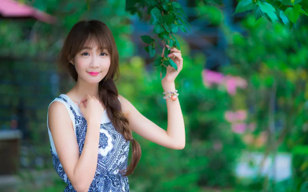 lipstick depth of field braid brunette model woman asian HD Desktop Wallpaper | Background Image