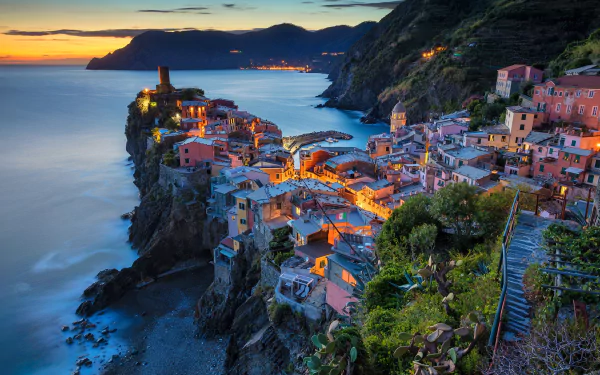 house village cinque terre Italy night man made Vernazza HD Desktop Wallpaper | Background Image