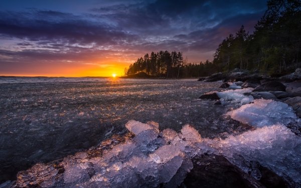 Earth Sunset Nature Ice Ocean Coastline Horizon HD Wallpaper | Background Image