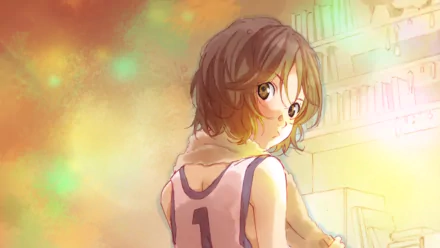 HD anime desktop wallpaper featuring Tsubaki Sawabe from Your Lie in April, depicted with soft lighting and warm tones in a contemplative pose.