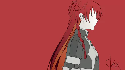 Minimalist 4K Ultra HD desktop wallpaper featuring Selesia Yupitiria from the anime Re:Creators with long red hair against a solid red background.