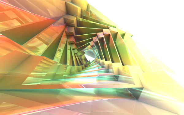 Abstract 3D fractal design created with Mandelbulb 3D, featuring geometric shapes in bright, colorful hues. The image has a white background and serves as an HD desktop wallpaper and background.