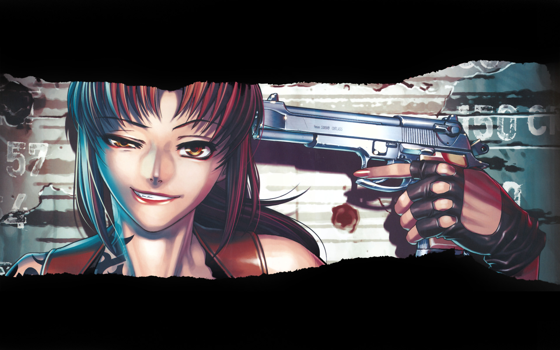 Revy from Black Lagoon in a black lagoon