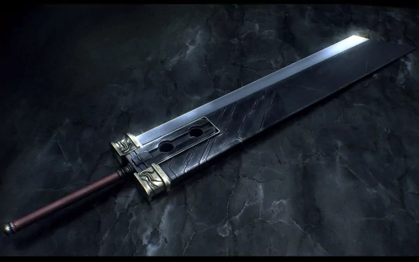 An HD desktop wallpaper featuring the iconic Buster Sword from Final Fantasy VII, showcasing its impressive blade and detailed craftsmanship against a dark background.