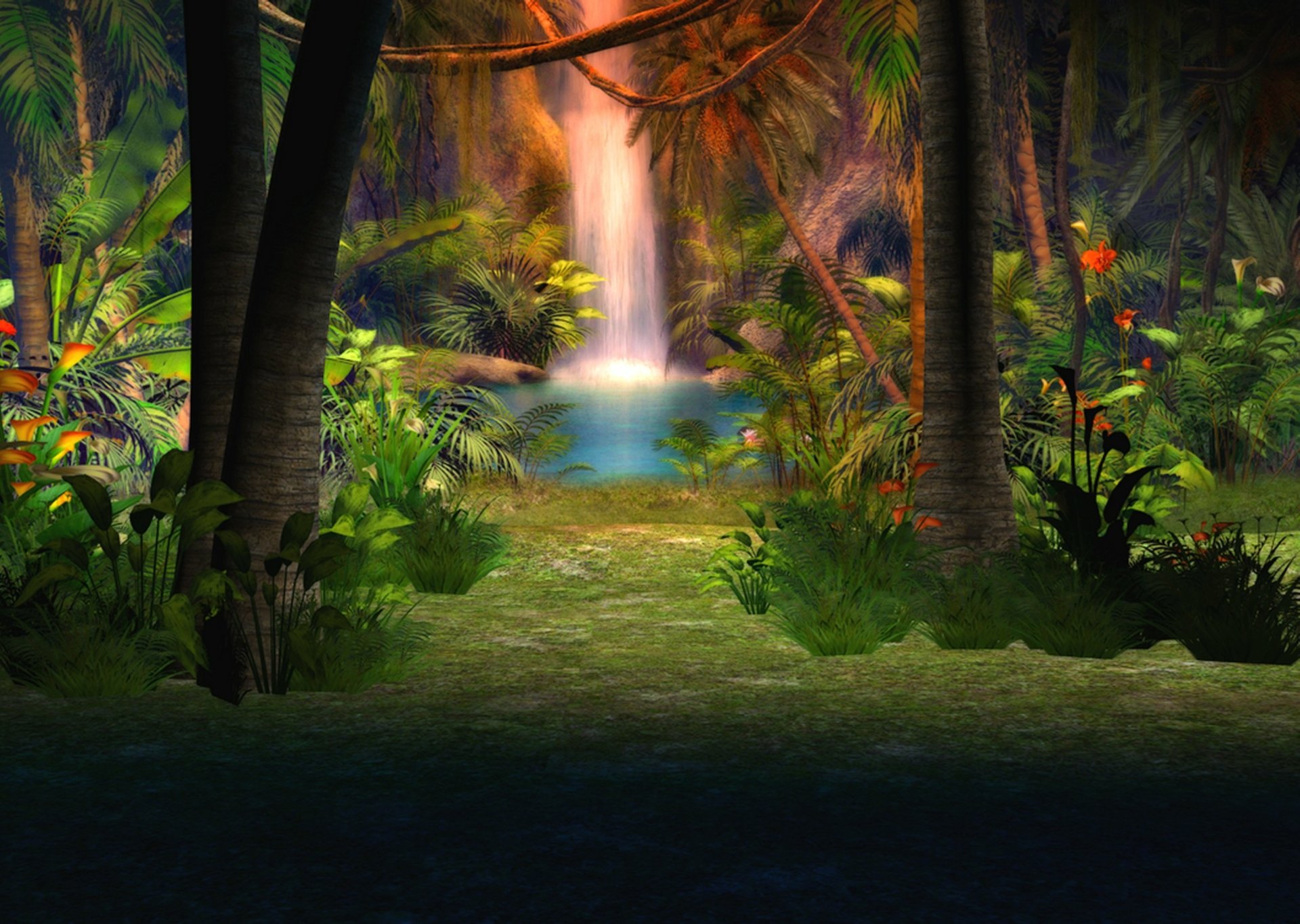 Download Flower Plant Tree Waterfall Forest Artistic Fantasy HD ...