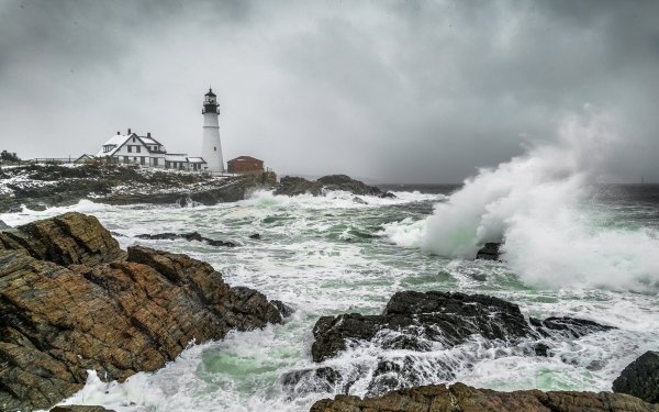 Man Made Lighthouse Building Storm Wave Coast HD Wallpaper | Background Image