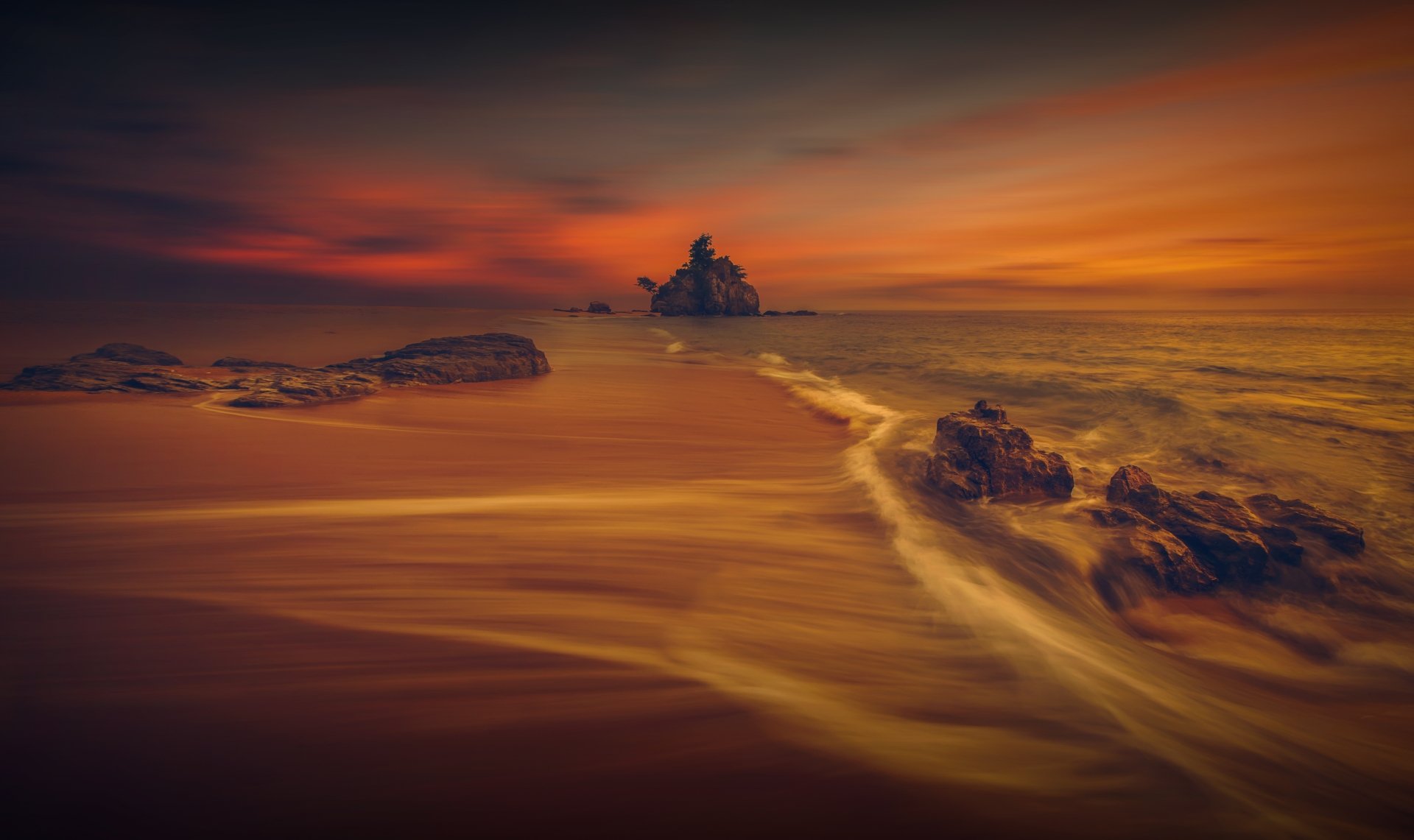 Download Sand Ocean Sunset Horizon Nature Beach 4k Ultra HD Wallpaper