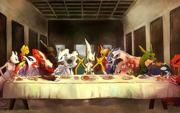Anime Pokémon Mewtwo Ho-oh Lugia Darkrai Reshiram Zekrom Arceus Giratina Dialga Palkia Rayquaza Kyogre Groudon The Last Supper HD Wallpaper | Background Image