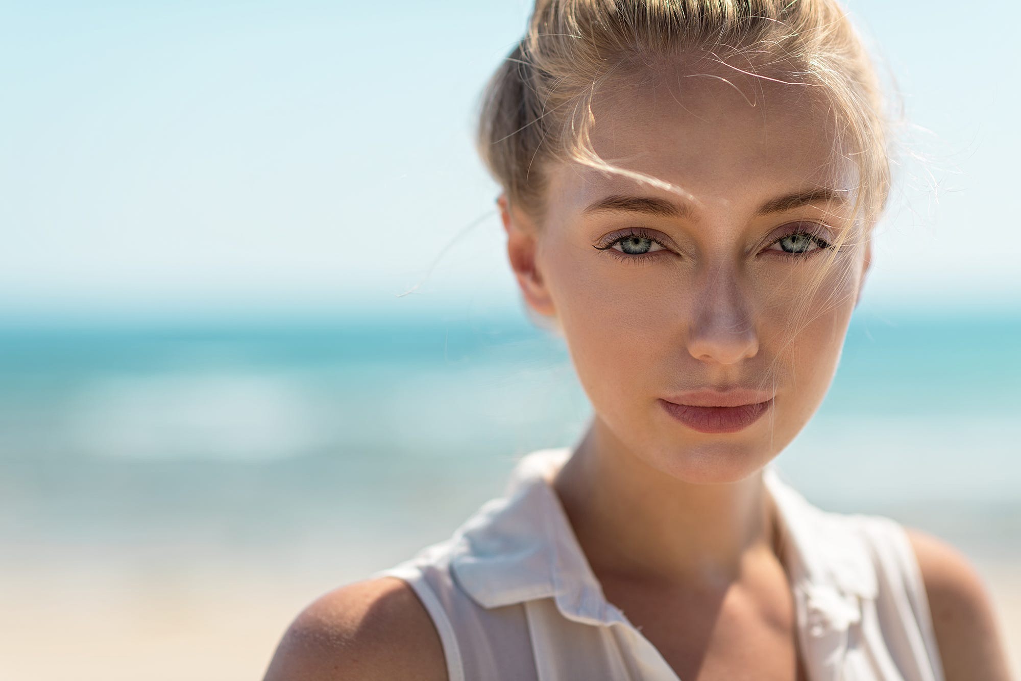 Download Blonde Depth Of Field Blue Eyes Model Woman Face Hd Wallpaper By Mark Prinz