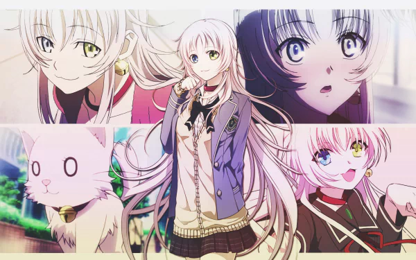 HD PC desktop wallpaper featuring Neko from the anime K Project, showcasing various expressive scenes of the character in vibrant colors.