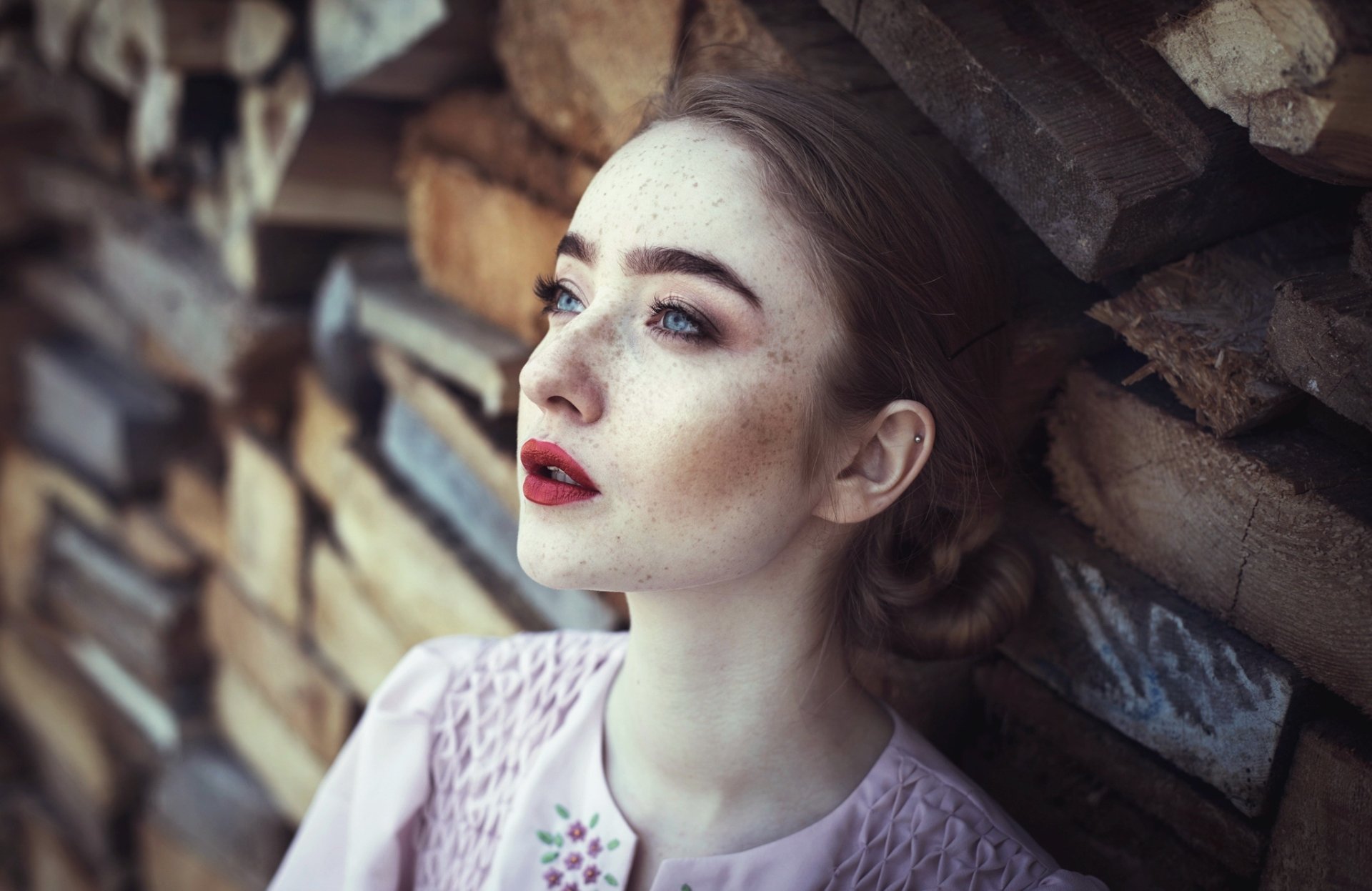 Download Freckles Brunette Blue Eyes Face Lipstick Woman Model HD Wallpaper by Dorota Gorecka