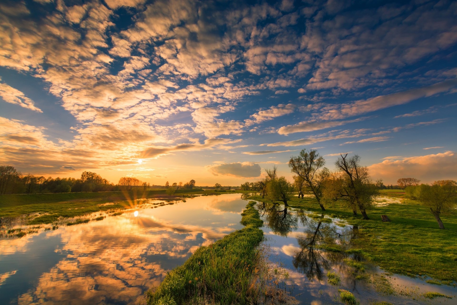 Download Sunrise Cloud Sky Landscape River Nature Reflection HD ...
