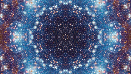 HD PC desktop wallpaper featuring an abstract mandala pattern with galaxy and space elements, creating a vibrant cosmic design through digital manipulation.
