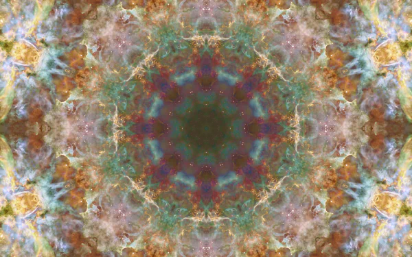 HD PC desktop wallpaper featuring an abstract mandala pattern with brown and yellow hues, blending cosmic and space-inspired textures in a symmetrical design.