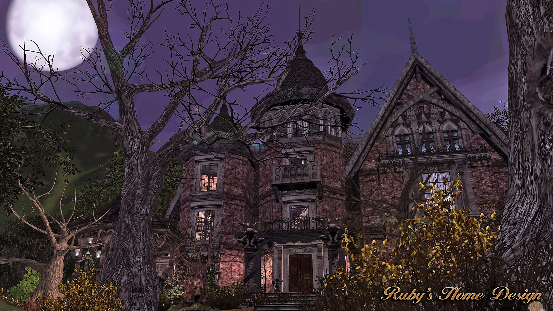 Download Tree Gargoyle Mansion Gothic Artistic House Hd Wallpaper By