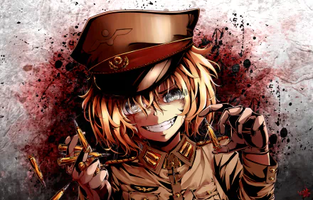 HD desktop wallpaper of Tanya Degurechaff from the anime Youjo Senki, showcasing a detailed artistic depiction with her in military attire against a gritty background.