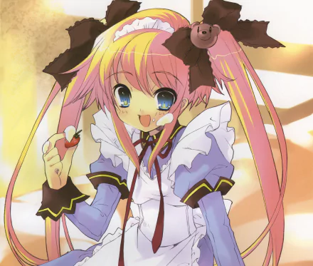 ribbon twintails blonde blue eyes apron Anime Original HD Desktop Wallpaper | Background Image
