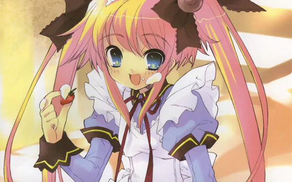 ribbon twintails blonde blue eyes apron Anime Original HD Desktop Wallpaper | Background Image