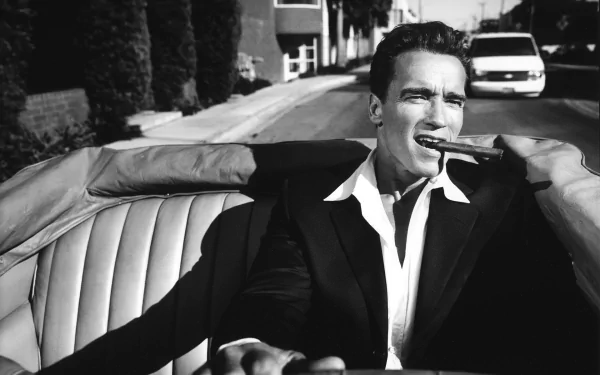 American actor cabriolet Black & White cigar Celebrity Arnold Schwarzenegger HD Desktop Wallpaper | Background Image