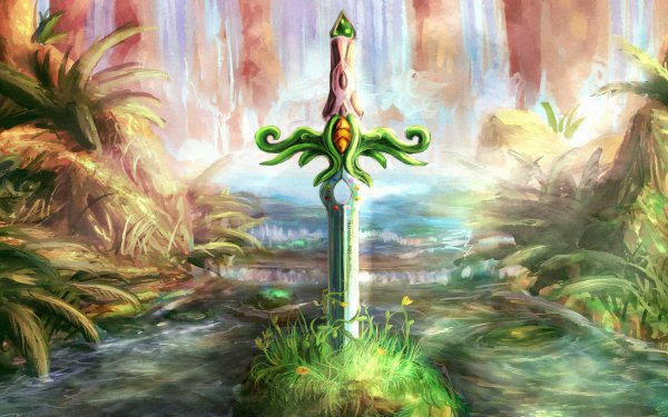 Video Game Secret Of Mana Mana Sword Water River Painting HD Wallpaper | Background Image