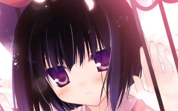 Anime Original Black Hair Short Hair Purple Eyes Blush Cherry Blossom HD Wallpaper | Background Image