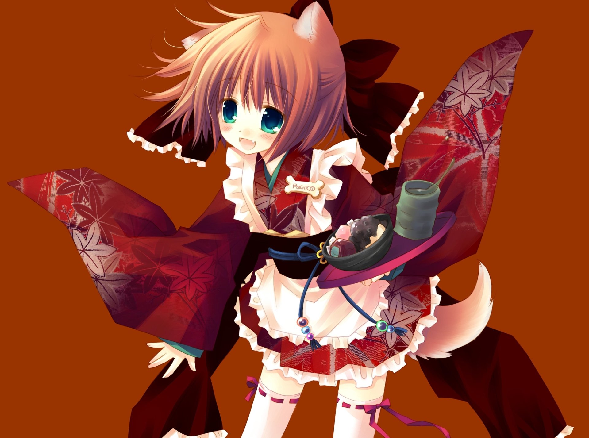 Download Ribbon Green Eyes Blush Apron Smile Brown Hair Short Hair Anime Original 4k Ultra HD Wallpaper by Sakurazawa Izumi