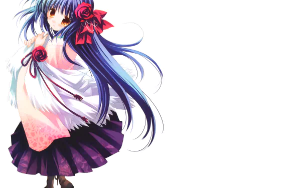 blush orange eyes ribbon flower kimono blue hair long hair Anime Original HD Desktop Wallpaper | Background Image