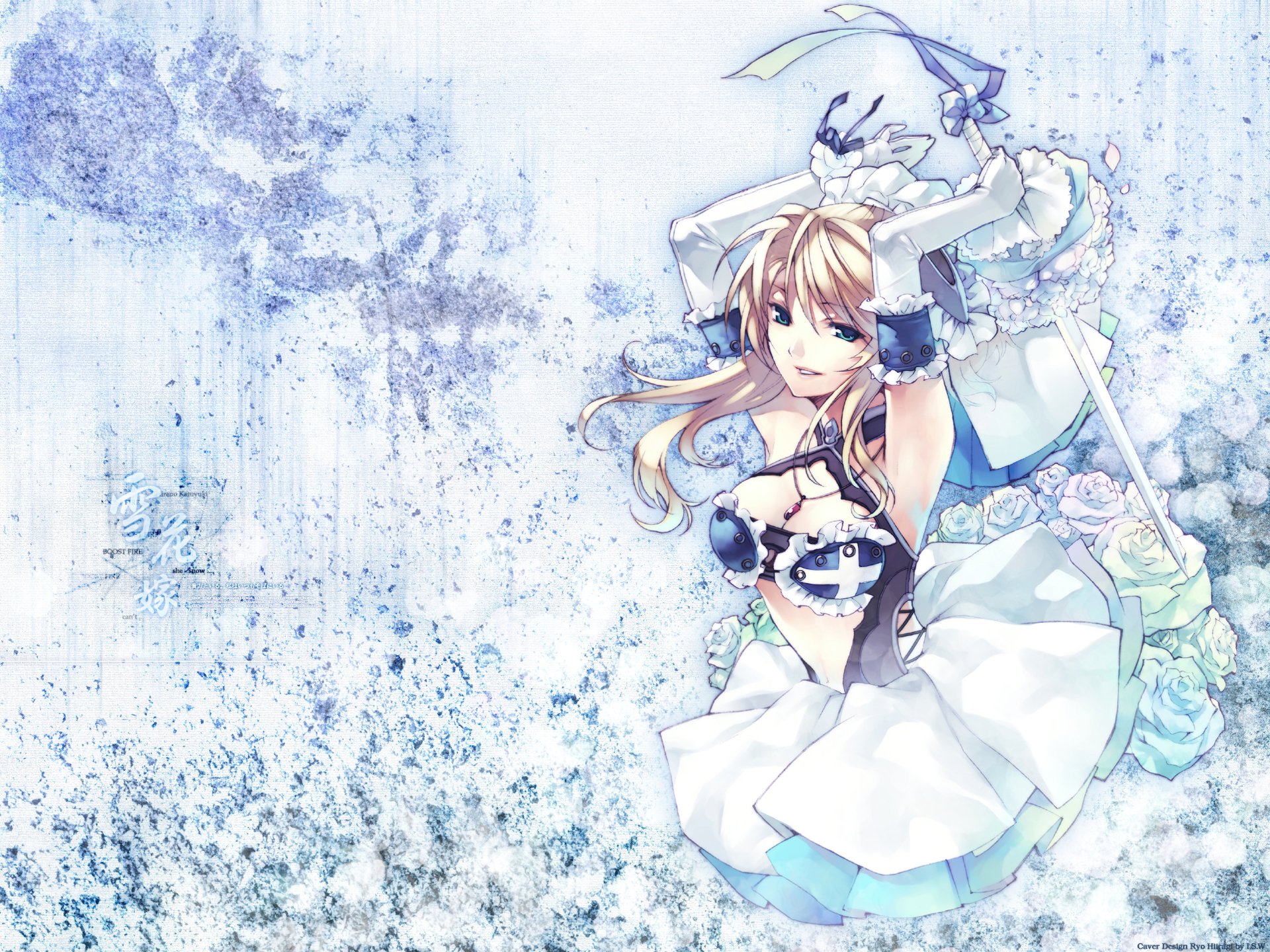 Download Glove Blue Eyes Blonde Long Hair Sword Rose Flower Armor Anime ...