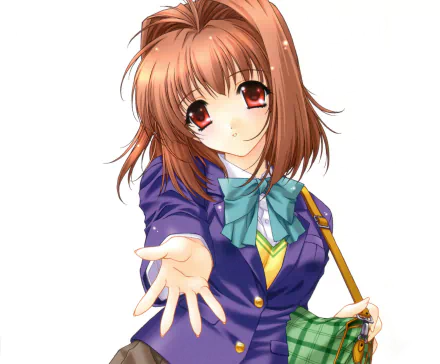 smile bag ribbon red eyes brown hair short hair Anime Original HD Desktop Wallpaper | Background Image