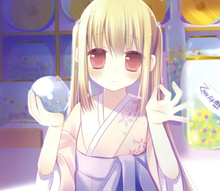 bead blush twintails red eyes blonde kimono long hair Anime Original HD Desktop Wallpaper | Background Image