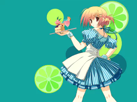 flower blush short hair drink cake lemon Anime Original HD Desktop Wallpaper | Background Image