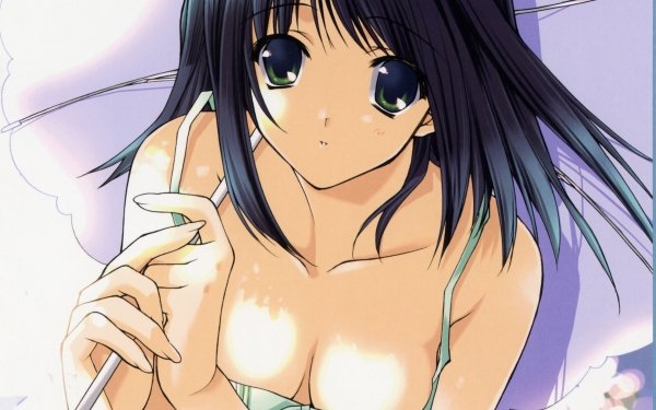 Anime Original Umbrella Blush Green Eyes Short Hair Black Hair HD Wallpaper | Background Image