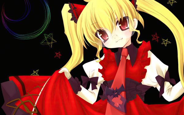 Anime Original Blonde Glasses Smile Twintails Bat Tie Red Eyes Apron Star HD Wallpaper | Background Image