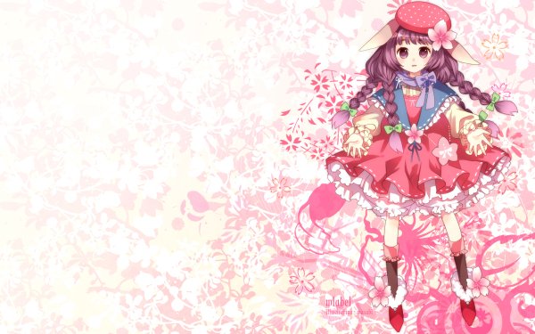 Anime Original Flower Braid Brown Hair Hat Bunny Ears Smile Purple Eyes bow HD Wallpaper | Background Image