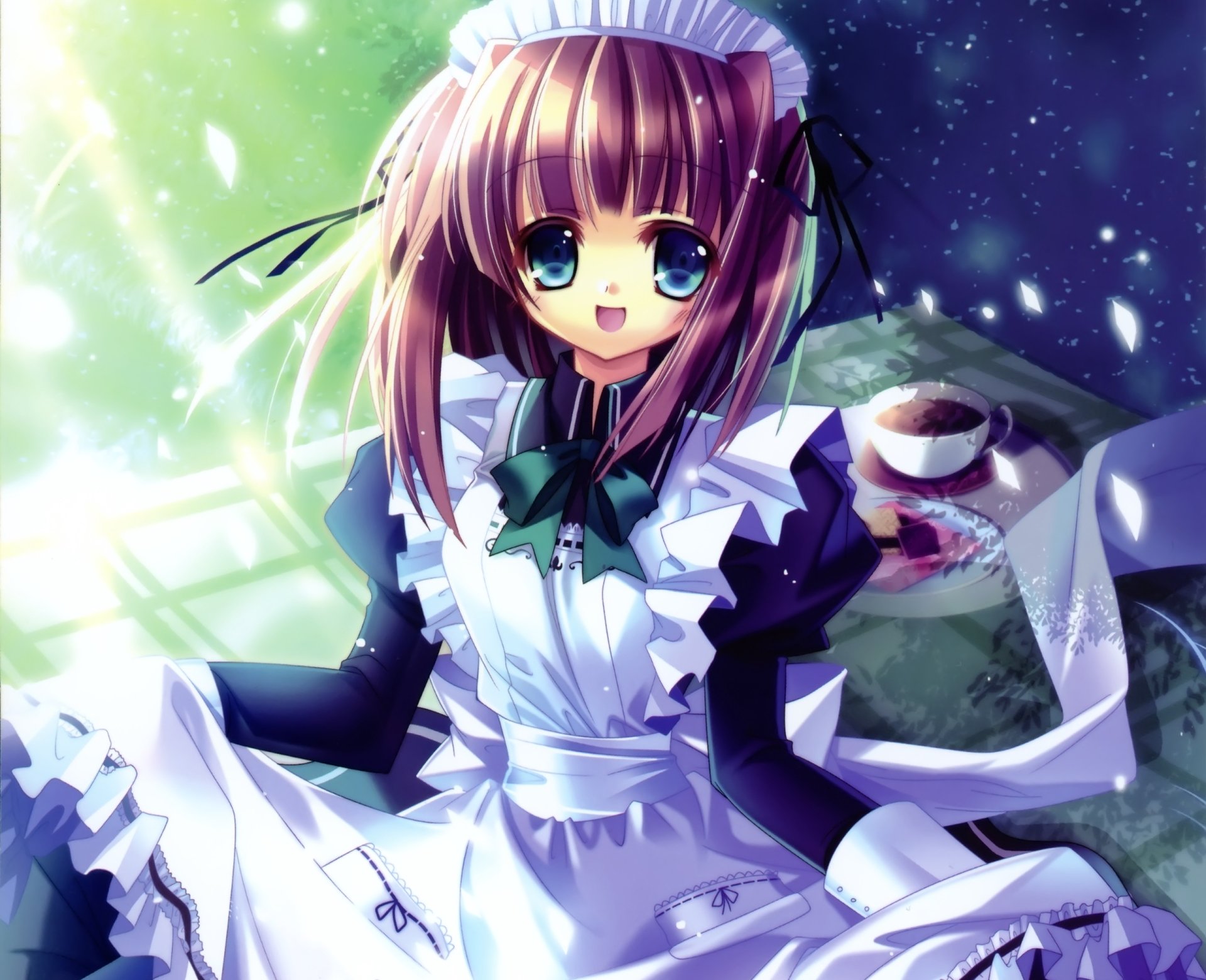Aproned Petal-Bow Maid - Blue-Eyed, Brown-Haired Teatime (2K Anime ...