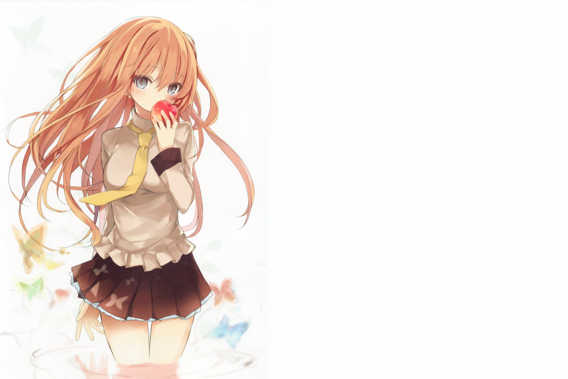 Download Blush Apple Butterfly Tie Grey Eyes Orange Hair Long Hair Anime Original 4k Ultra HD Wallpaper by 茨乃