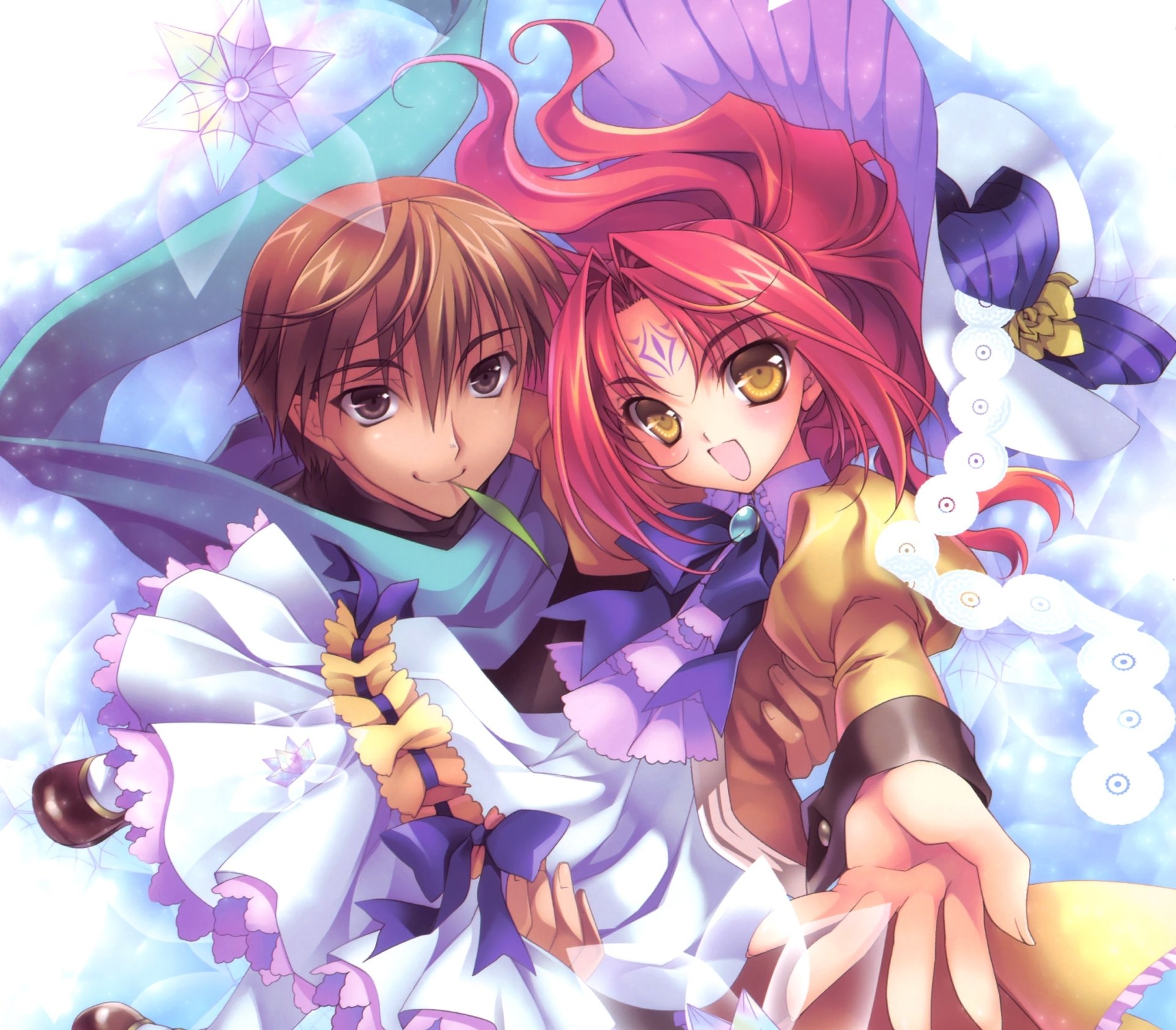 Download Bow (Clothing) Brown Eyes Yellow Eyes Blush Smile Red Hair Brown Hair Short Hair Long Hair Anime Original HD Wallpaper by Riv