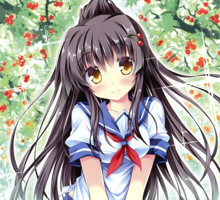 brown eyes blush smile black hair long hair Anime Original HD Desktop Wallpaper | Background Image