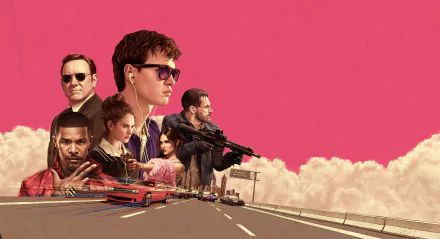 Jon Hamm Jamie Foxx Lily James Eiza Gonzalez Kevin Spacey Ansel Elgort movie Baby Driver HD Desktop Wallpaper | Background Image