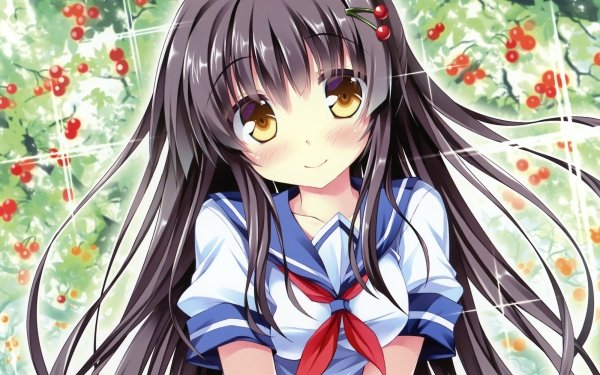 Anime Original Long Hair Black Hair Smile Blush Brown Eyes HD Wallpaper | Background Image