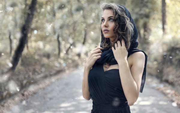 Women Model Models Depth Of Field Black Dress Brunette HD Wallpaper | Background Image